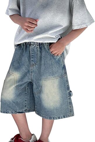 Jorts Y2K للأولاد برمودا الدينيم السراويل المراهقين فضفاض مستقيم الساق طول الركبة خمر شورتات جينز طفل الصيف الجرونج الشارع الشهير in Kuwait