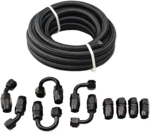 10FT AN6 طقم خرطوم خط وقود الزيت الأسود مع 10 قطعة تركيبات محول دوارة 0 45 90 180 درجة in Kuwait