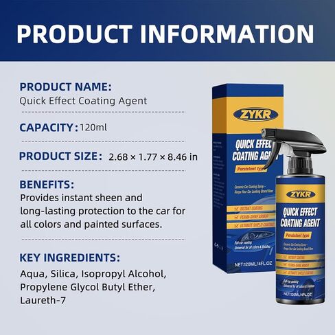 Zykr Nano Quick Coat Restore، سائل طلاء وختم 4.23 أونصة سائلة للسيارات لتعزيز اللمعان وحماية الطلاء، مرمم الطلاء الشفاف، رذاذ سريع التفاصيل (قطعة واحدة) in Kuwait