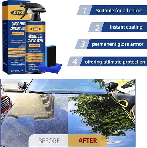 Zykr Nano Quick Coat Restore، سائل طلاء وختم 4.23 أونصة سائلة للسيارات لتعزيز اللمعان وحماية الطلاء، مرمم الطلاء الشفاف، رذاذ سريع التفاصيل (قطعة واحدة) in Kuwait