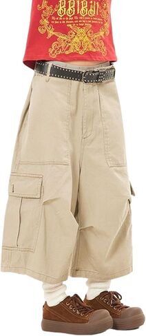 السراويل البضائع Y2k الرجال فضفاض Jorts السراويل الجرونج الملابس فضفاضة طويلة Jorts الهيب هوب السراويل الشارع الشهير in Kuwait