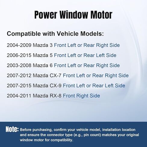 محرك رفع النافذة الأمامي الأيسر أو الجانب الخلفي متوافق مع Mazda CX-7 CX-9 RX-8 2004 2005 2006 2007 2008 2009 2010 2012 2013 2014 2015، 2003-2009 Mazda 3 5 6، 742-801 in Kuwait