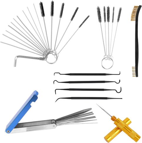 مجموعة تنظيف المكربن، مع فرشاة مزدوجة الأطراف، 23 إبرة، 10 فرشاة، 4 خطاف نفاث للكربوهيدرات، 1 أداة مكشطة، طرف شعلة لحام، منظف جسم الخانق للدراجات النارية، لحام ATV، صيانة المحرك الصغير in Kuwait