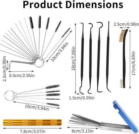 مجموعة تنظيف المكربن، مع فرشاة مزدوجة الأطراف، 23 إبرة، 10 فرشاة، 4 خطاف نفاث للكربوهيدرات، 1 أداة مكشطة، طرف شعلة لحام، منظف جسم الخانق للدراجات النارية، لحام ATV، صيانة المحرك الصغير in Kuwait