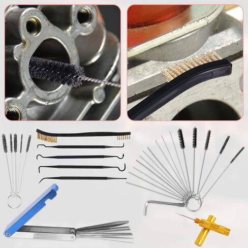 مجموعة تنظيف المكربن، مع فرشاة مزدوجة الأطراف، 23 إبرة، 10 فرشاة، 4 خطاف نفاث للكربوهيدرات، 1 أداة مكشطة، طرف شعلة لحام، منظف جسم الخانق للدراجات النارية، لحام ATV، صيانة المحرك الصغير in Kuwait