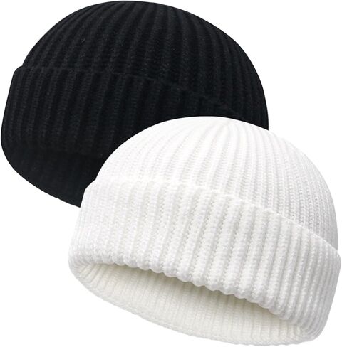Wool Fisherman Beanies for Men Women Short Cuff Knit Beanie Winter Warm Hats Trawler Hat Stylish Watch Cap in Saudi Arabia
