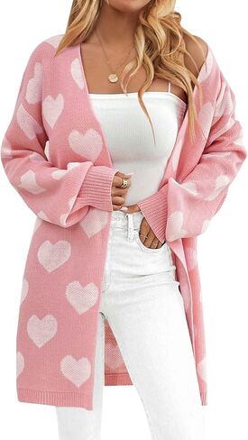 Womens Valentine Heart Cardigan Sweater 2026 Valentines Day Trendy Cute Oversized Long Sleeve Cardigans in Saudi Arabia