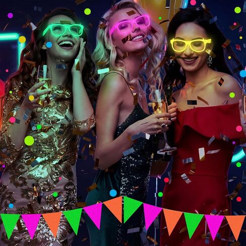 24 حزمة من نظارات النيون المتوهجة في الظلام، نظارات ضوء أسود تفاعلي بالأشعة فوق البنفسجية، لوازم الحفلات السائبة المتوهجة لعيد الميلاد وحفلات الزفاف وحفلات رأس السنة الجديدة وديكورات الهذيان in Saudi Arabia