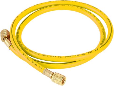 خرطوم شحن غاز التبريد R134A مقاس 59 بوصة، خرطوم شحن SAE Flare HVAC مقاس 1/4 بوصة مع ضغط عمل 600 رطل لكل بوصة مربعة، أنبوب تبريد تيار متردد لصيانة تكييف الهواء في السيارة والمنزل (أصفر) in Kuwait