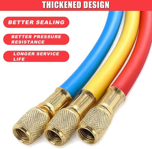 خرطوم شحن غاز التبريد R134A مقاس 59 بوصة، خرطوم شحن SAE Flare HVAC مقاس 1/4 بوصة مع ضغط عمل 600 رطل لكل بوصة مربعة، أنبوب تبريد تيار متردد لصيانة تكييف الهواء في السيارة والمنزل (أصفر) in Kuwait