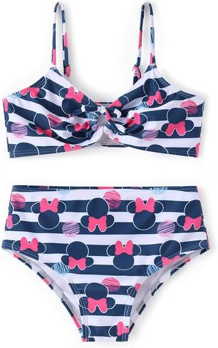 Disney Stitch Minnie Mouse Bikini Swimsuit, 2 Piece Toddler Girls Bathing Suit, Swimwear with Straps & Bow, UPF 50+ Rashguard in Saudi Arabia