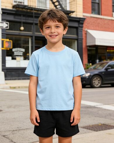 Boys' 2-piece set of pure cotton short sleeved T-shirt and shorts, suitable for children aged 4-13 in Saudi Arabia
