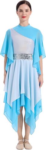 Praise Dance Dress Women Metallic Top Chiffon Cap Sleeve Flowy Skirt Worship Overlay and Tunic Liturgical Dancewear in Saudi Arabia