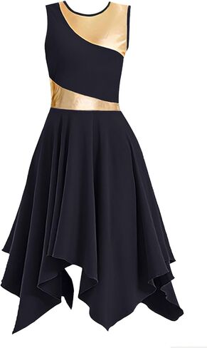 ORIDOOR Women's Praise Dance Dress with Sleeveless Metal Blocks an Irregular Hem Lyrical Worship Dance Costume in Saudi Arabia