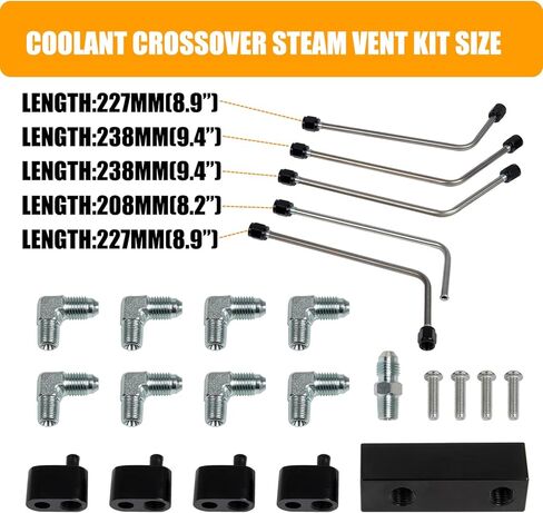 LS Steam Vent Kit 4 Corner Coolant Crossover Set for GM LS Series Engines LS1 LS2 LS3 LS6 LS7 LSX LM7 LQ4 LQ9, Stainless Steel Lines & CNC Aluminum Manifolds, LS Swap Cooling System Upgrade in Saudi Arabia