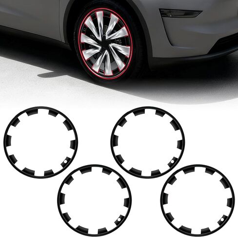 4 قطع واقي حافة لعجلات Tesla 2025-2026 Model Y Juniper مقاس 20 بوصة - طقم غطاء عجلة ممتاز مع حماية كاملة للحافة، أغطية محورية سهلة الارتداء لتحسين النمط ومنع الخدش (أسود) in Kuwait