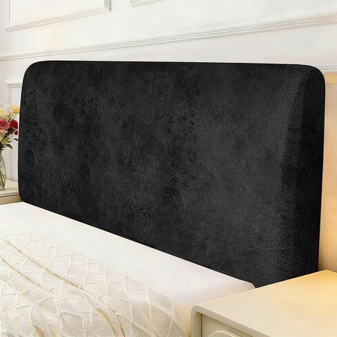 Leather Look Bed Headboard Cover, Stretch Soft Bed Headboard Slipcover Retro Dustproof Protector Cover for Bedroom Decor(Black, King:78.7") in Saudi Arabia