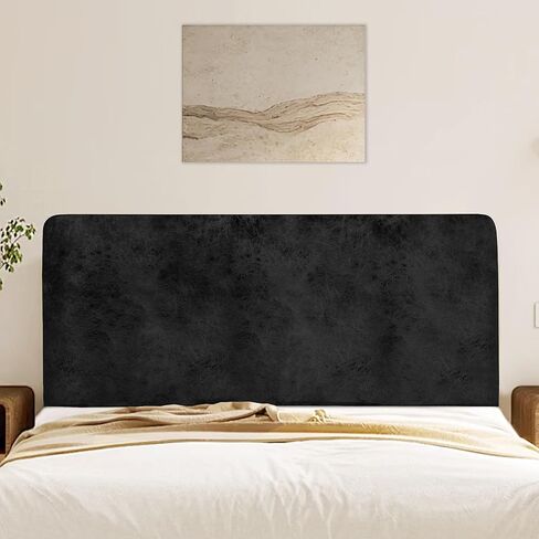 Leather Look Bed Headboard Cover, Stretch Soft Bed Headboard Slipcover Retro Dustproof Protector Cover for Bedroom Decor(Black, King:78.7") in Saudi Arabia
