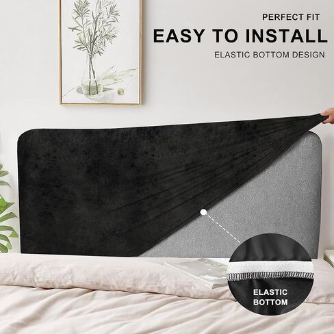 Leather Look Bed Headboard Cover, Stretch Soft Bed Headboard Slipcover Retro Dustproof Protector Cover for Bedroom Decor(Black, King:78.7") in Saudi Arabia