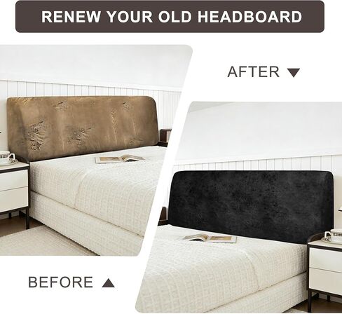 Leather Look Bed Headboard Cover, Stretch Soft Bed Headboard Slipcover Retro Dustproof Protector Cover for Bedroom Decor(Black, King:78.7") in Saudi Arabia