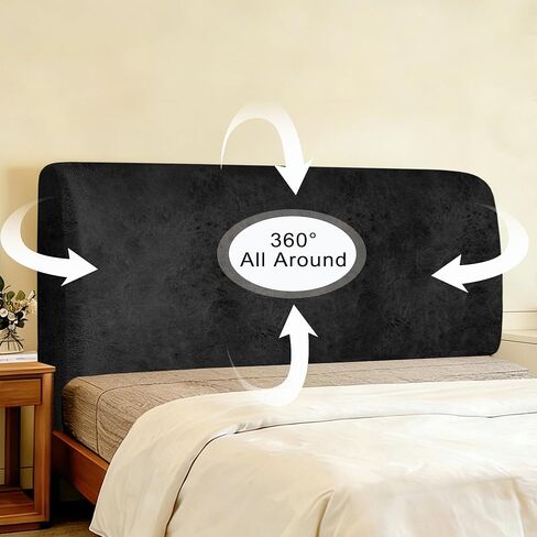 Leather Look Bed Headboard Cover, Stretch Soft Bed Headboard Slipcover Retro Dustproof Protector Cover for Bedroom Decor(Black, King:78.7") in Saudi Arabia