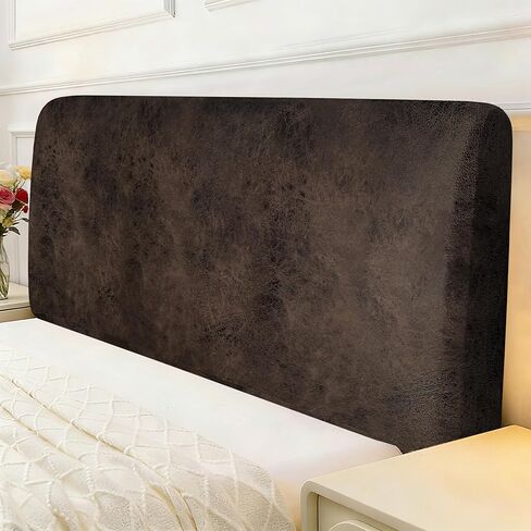 Leather Look Bed Headboard Cover, Stretch Soft Bed Headboard Slipcover Retro Dustproof Protector Cover for Bedroom Decor(Black, King:78.7") in Saudi Arabia