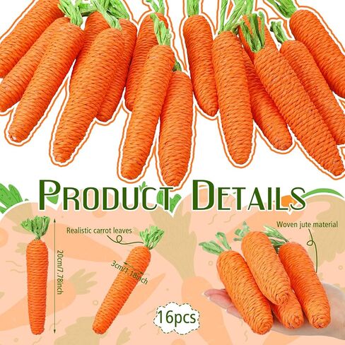16 Pieces Spring Easter Jute Fabric Carrots Artificial Carrot Easter Carrots Toy Artificial Fabric Carrot Bunny Decor Seasonal Vegetable Toys for Home Tiered Tray Kitchen Party Decor in Saudi Arabia