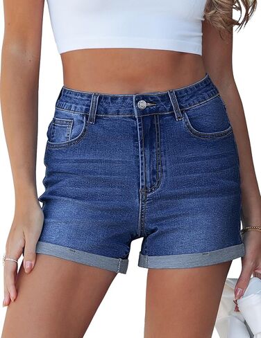 luvamia Jean Shorts for Women High Waisted Trendy Cuffed Hem Casual Summer Stretchy Comfortable 2026 Denim Mom Shorts in Saudi Arabia