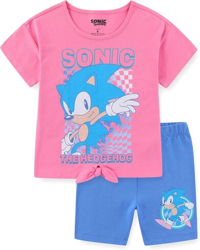 طقم قميص وسروال قصير الأكمام للفتيات من SEGA Sonic the Hedgehog للأطفال الكبار in Kuwait