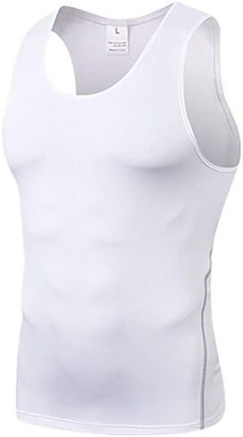 Men's Compression Sleeveless Tank Top - Quick-Dry Athletic Vest for Basketball Gym Running Summer（White） in Saudi Arabia