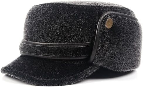 قبعات منفوخة روسية شتوية دافئة للأب قبعة للأذنين قبعة بيسبول قبعة للأب قبعة مسطحة سوداء (D XLarge) in Kuwait