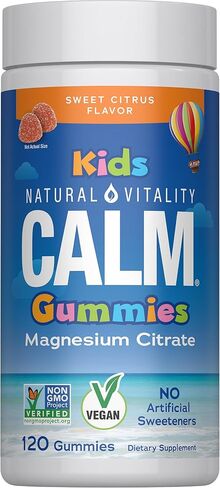 Natural Vitality Calm, Magnesium Citrate Kids Supplement, Stress Relief Gummies, Supports a Healthy Response to Stress, Gluten Free, Vegan, Sweet Citrus, 120 Gummies in Kuwait