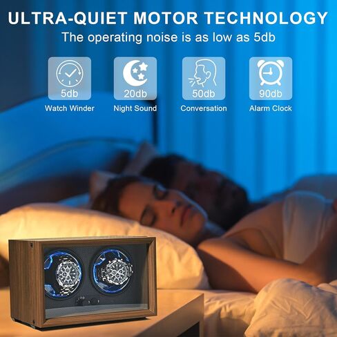 Isili Double Watch Winder for Automatic Watches, Dual Watch Winders Box for Watch Lovers, with Quiet Motor 4 Rotation Mode Setting, Blue Light, Elastic Watch Pillows, Gift for Valentine's Day in Saudi Arabia