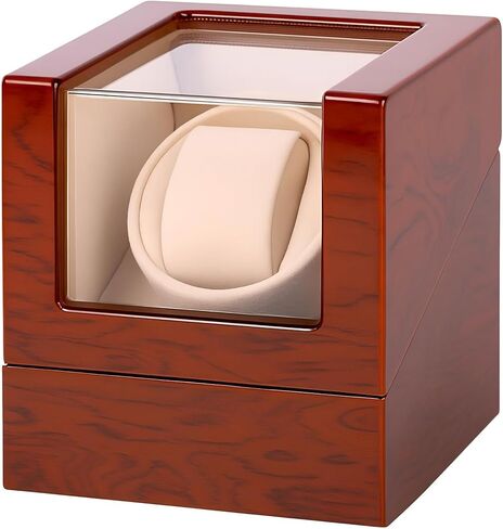 Automatic Single Watch Winder Box for Rolex and Other Watches, Wooden Watch Case with Luxury Mahogany Tone Piano Finish, Ultra Quiet Japanese Motor, Premium Watch Box for Men and Women in Saudi Arabia