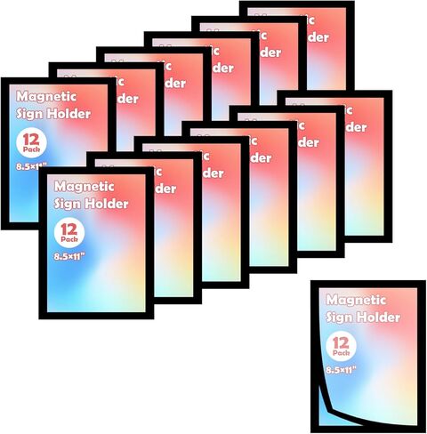 12 Pack 8.5×11" Magnetic Sign Holder Double Sided Window Self-Adhesive Frames Magnetic Picture Frame Double Sided Window Adhesive Frames Document Paper for Home Office Store (Black) in Kuwait