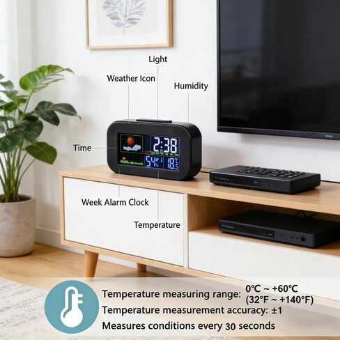 Digital Weather Clock with Color Screen Indoor Temperature Humidity Display Backlit Desk Clock for Home Dorm in Saudi Arabia