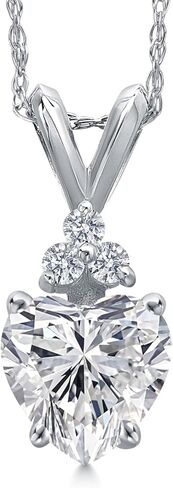 Gem Stone King 1 Ct Heart Shape 14K White Gold IGI Certified Lab Grown Diamond Pendant Necklace | E-F Color | VS1-VS2 Clarity | Gold Necklace For Women | With 18 Inch Gold Chain in Saudi Arabia