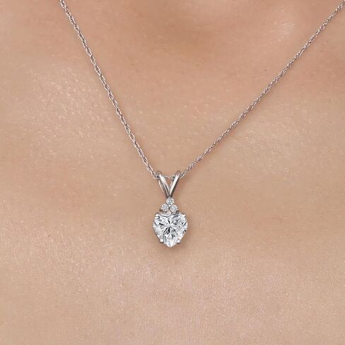 Gem Stone King 1 Ct Heart Shape 14K White Gold IGI Certified Lab Grown Diamond Pendant Necklace | E-F Color | VS1-VS2 Clarity | Gold Necklace For Women | With 18 Inch Gold Chain in Saudi Arabia