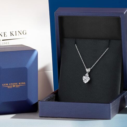 Gem Stone King 1 Ct Heart Shape 14K White Gold IGI Certified Lab Grown Diamond Pendant Necklace | E-F Color | VS1-VS2 Clarity | Gold Necklace For Women | With 18 Inch Gold Chain in Saudi Arabia