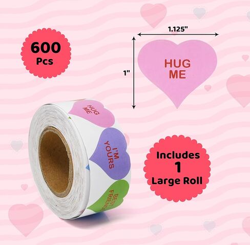 Gift Boutique 600 قطعة من ملصقات قلب عيد الحب، 1 لفة من ملصقات المحادثة على شكل قلوب ملونة ومغلفات وحقائب يدوية وديكور هدايا الحفلات المدرسية in Kuwait