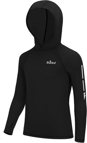 Blueleaf بنين طفح الحرس كم طويل هوديي UPF 50 + الشمس حماية قميص لصيد السمك الاطفال SPF المياه الشاطئ الأشعة فوق البنفسجية قميص ثقب الإبهام in Kuwait