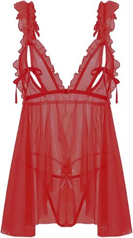 Women Lace Lingerie Front Closure Babydoll V Neck Nightwear Sexy Sleepwear in Saudi Arabia