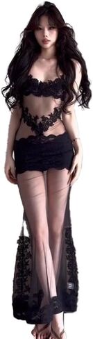 ZYTC Mesh Bodycon Dress Lace See Through Lingerie for Women Sexy Sleepwear Sheer Nightgown Valentines Babydoll Party Outfit in Saudi Arabia