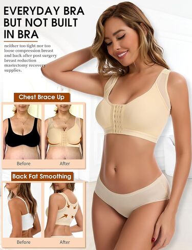 MISS MOLY Post Surgery Compression Bras For Women Front Closure Adjustable Strap Wirefree Breast Enhancement Posture Bra in Kuwait
