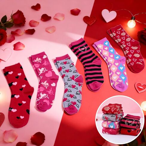 MGparty 6 Pairs Valentine’s Day Socks for Women, Cute Love Heart Crew Socks, Colorful Holiday Gift Socks for Valentine’s Day Party in Saudi Arabia