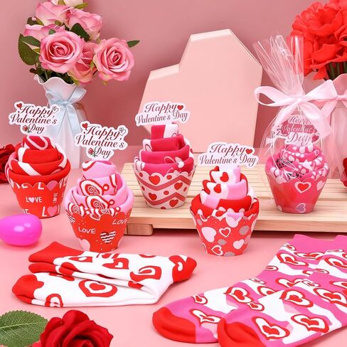 24 زوجًا من جوارب عيد الحب كب كيك هدية للنساء، جوارب منقوشة على شكل قلب كبيرة مع شريط أغلفة بطاقات المعايدة، هدايا عيد الحب للأم والأصدقاء وزملاء العمل in Kuwait