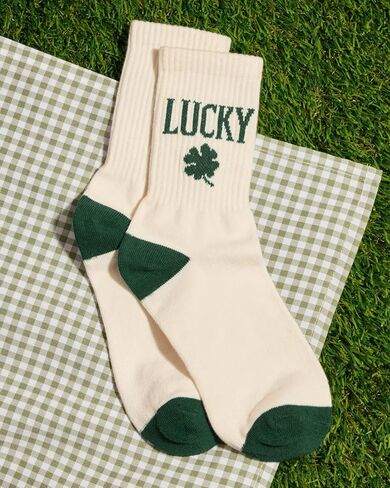 xo, Fetti St Patrick's Day Socks | Lucky Green Embroidered Shamrock, St Pattys Day, Outfit, Accessory in Saudi Arabia
