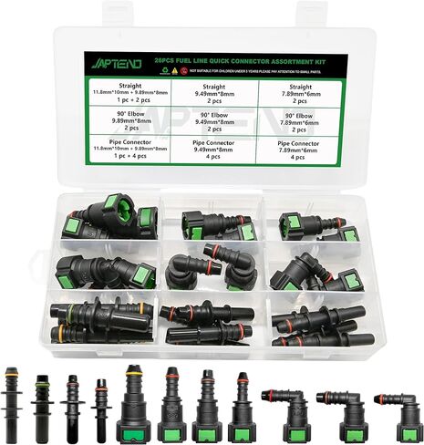 26 قطعة خط الوقود مجموعة متنوعة الاتصال السريع، 11 أحجام طقم إصلاح خط الوقود مستقيم الكوع الأنابيب موصل تركيبات SAE 7.89 مم إلى 11.8 مم in Kuwait
