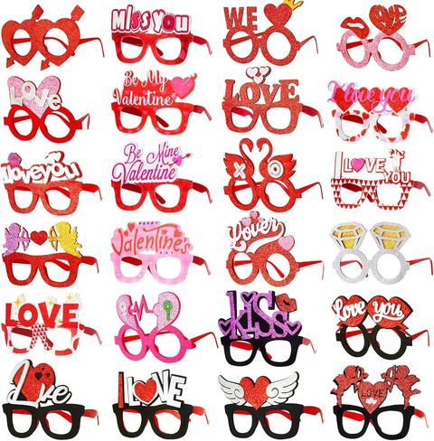 amylove 24 زوجًا من نظارات عيد الحب على شكل قلب نظارات شمسية دعائم كشك الصور مع تصميمات تاج الفلامنغو لجالنتين عيد الحب وحفلات الزفاف وحفلات الزفاف المفضلة in Saudi Arabia