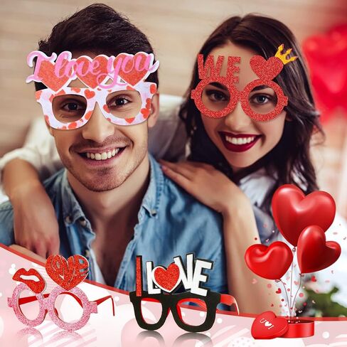 amylove 24 زوجًا من نظارات عيد الحب على شكل قلب نظارات شمسية دعائم كشك الصور مع تصميمات تاج الفلامنغو لجالنتين عيد الحب وحفلات الزفاف وحفلات الزفاف المفضلة in Saudi Arabia